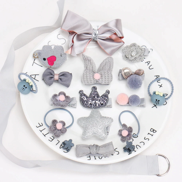 Set van 18 haarspelden en haarelastiekjes in cadeau verpakking - Geschenkset haaraccessoires voor meisjes - Grijs