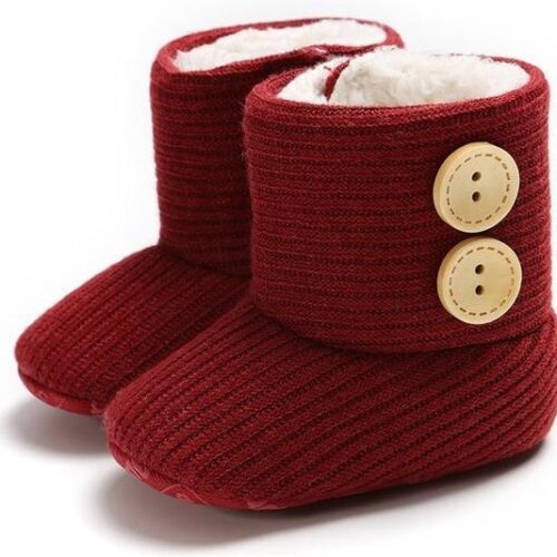 Babyslofjes - Winter Sloffen - Rood - Met Knopen - Maat 17/18 tot 20 (2-12 maanden)
