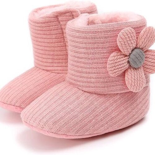 Babyslofjes - Winter Sloffen - Roze - Met Bloempje - Maat 19/20 (6-09maanden)