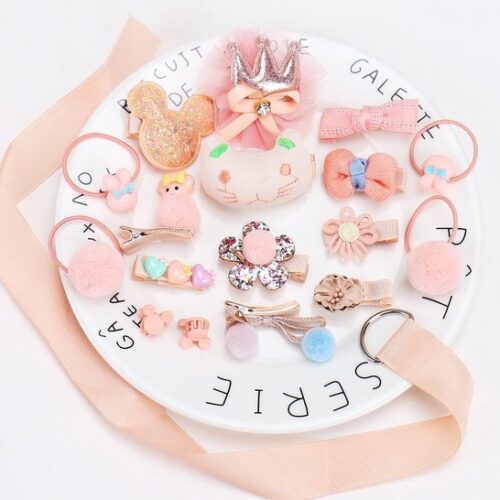 Set van 18 haarspelden en haarelastiekjes in cadeau verpakking - Geschenkset haaraccessoires voor meisjes - Zalmroze