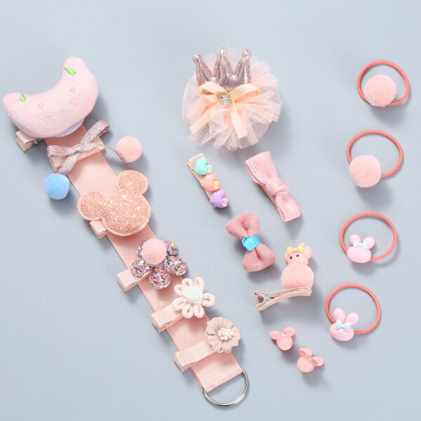 Set van 18 haarspelden en haarelastiekjes in cadeau verpakking - Geschenkset haaraccessoires voor meisjes - Zalmroze - Afbeelding 2