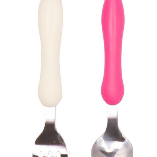 Kinderbestekset - Vork en Lepel - Minnie Mouse - rvs met plastic handgreep - Roze met Wit - 1 set