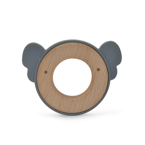 Bijtring – Bijtspeelgoed – BPA vrij - Siliconen houten bijtring – Koala Grijsblauw kleur