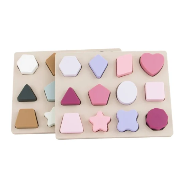 Montessori Baby speelgoed - Educatieve Siliconen Vormenpuzzel - Dusty blauw - Afbeelding 2